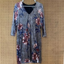 Karen Kane Dress Medium Gray Floral Crushed Velvet Goth Fairy Romantic Dark