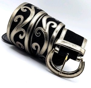 Vintage AVIGNON Wide Belt Small Statement Leather Black Gold‎ Disco Dynasty 80s Avignon Belt | eBay main image 3