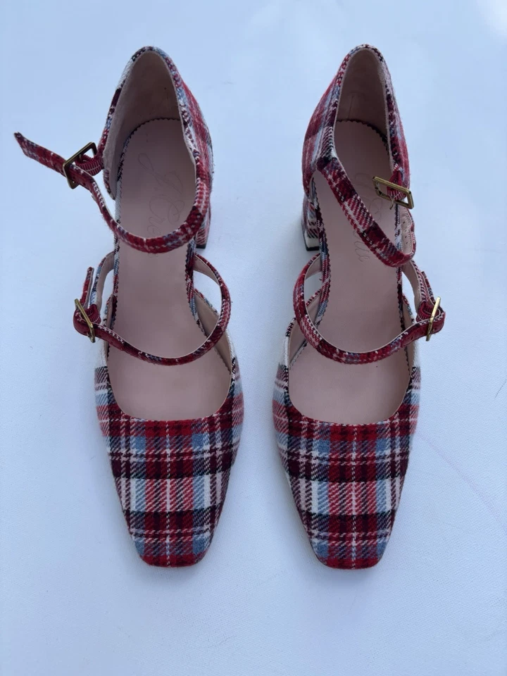 J Crew туфли 10 Marta клетку Мэри Джейнс красный зеленый белый каблуки - Изображение 2 из 4
