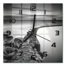 Reloj de Pared Moderno de Vidrio Templado para Hogar Playa De Piedras 30x30 cm