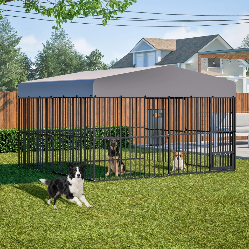 Recinto jaula sombra perrera casa para correr perros mascotas al aire libre de 10x10 pies con cubierta parque infantil Foto 3 de 4