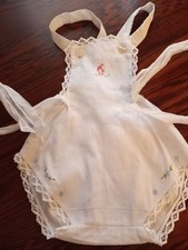 Vintage Baby Girl Bubble Romper Sz 6-12 Months Overalls lace Embroidered 35 