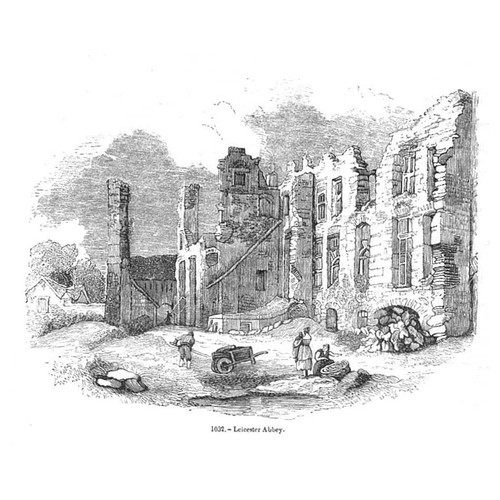 LEICESTER ABBEY - Antique Print 1845