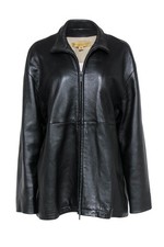 Donna Karan - Black Textured Longline Zip-Up Jacket Sz M