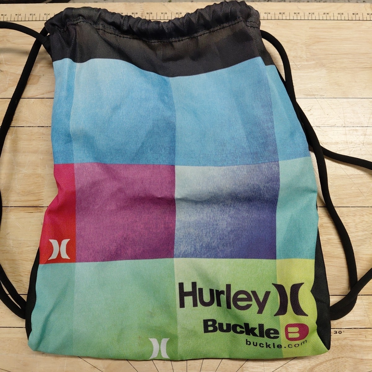 Hurley Cinch Sack Bag Drawstring Backpack With Extra Pocket Vtg Y2K Buckle