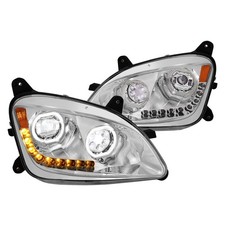 For Peterbilt 579 13-20 Headlights Chrome Dual Halo Projector Led Headlights W