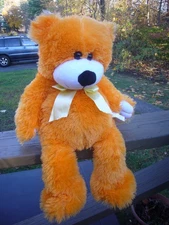 Vintage Nanco 2008 Bright Orange Plush Stuffed Bear w/ Bow  20"- RARE- VG Cond