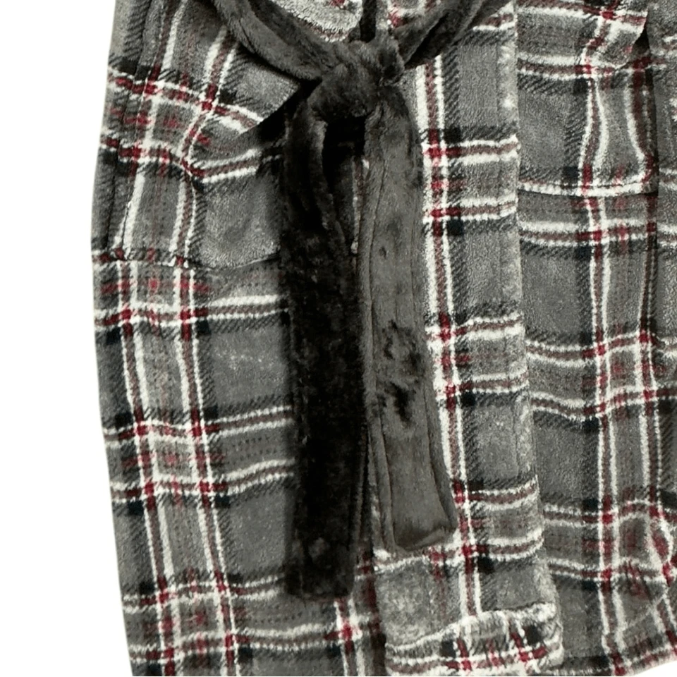 Joe Boxer Unisex Gris Navidad A Cuadros Albornoz con Cinturón Negro OSFM Foto 4 de 4