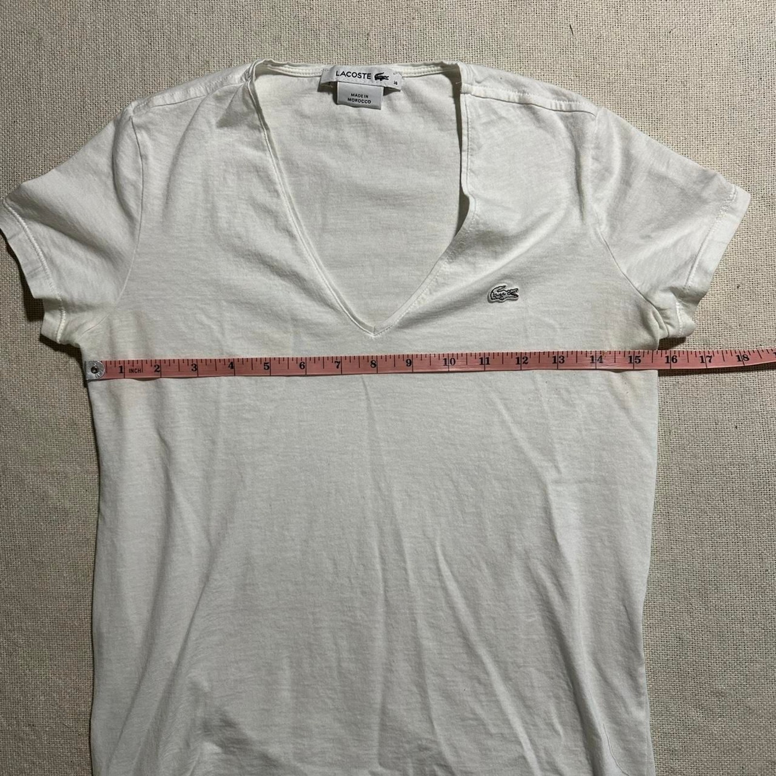 Lacoste Women's 36 Preppy White V-Neckline Logo T-shirt thumbnail 5