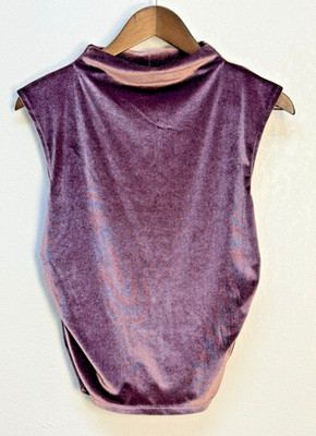 A New Day Velour Top M Pink Sleeveless High Neck Ruched Stretch Knit Blouse