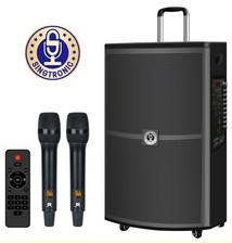 Portable Karaoke Speaker System w/ 2 UHF Wireless Mics 1500W Rechargeable