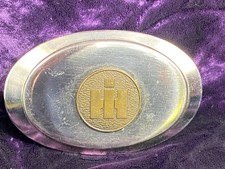 Vtg International Harvester IH Belt Buckle Oval Silver  Gold-Tone Metal Design