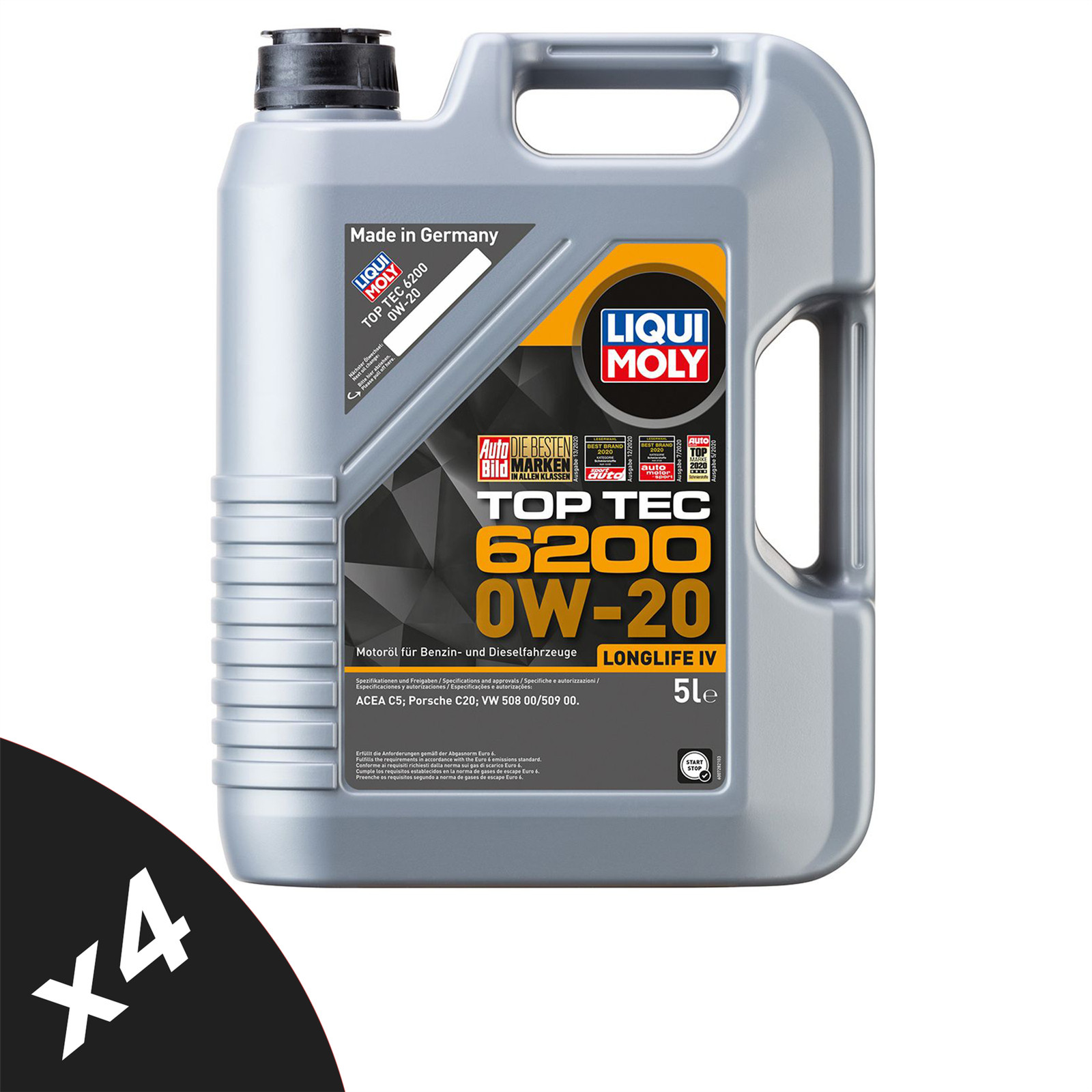 Liqui Moly TOP TEC 6200 0W-20 Fully Synthetic Engine Oil ACEA C5 Vw 508/509 4x5L
