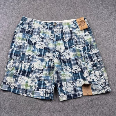 Plugg Cargo Shorts Mens 42 Blue Patchwork Hawaiian Floral NEW