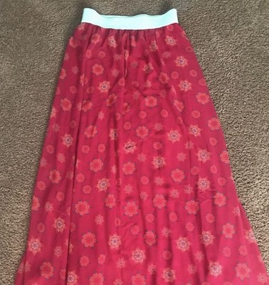 LuLaRoe Lucy Maxi Skirt Geometric Red Light Blue Elastic Waist XS