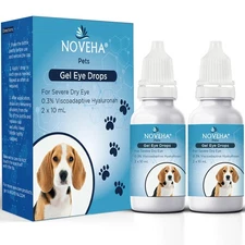 NOVEHA Pet Gel Eye Drops 0.3% Hyaluronan - 2x10mL for Dry Eyes in Pets
