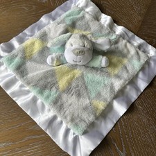 Baby Essentials Puppy Dog Lovey Gray Yellow Blue Blanket Plush Satin 17"