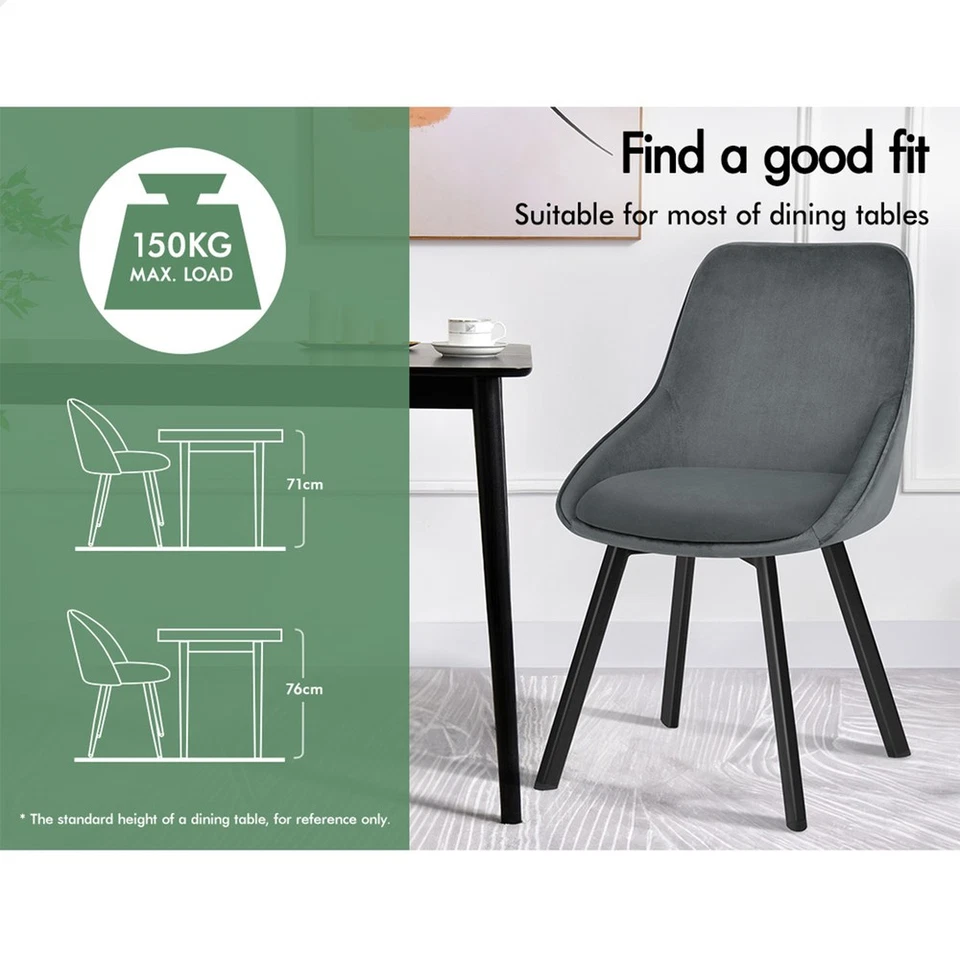 ALFORDSON 2x Dining Chairs Accent Kitchen Swivel Lounge Padded Seat Velvet Grey - image 3 of 4