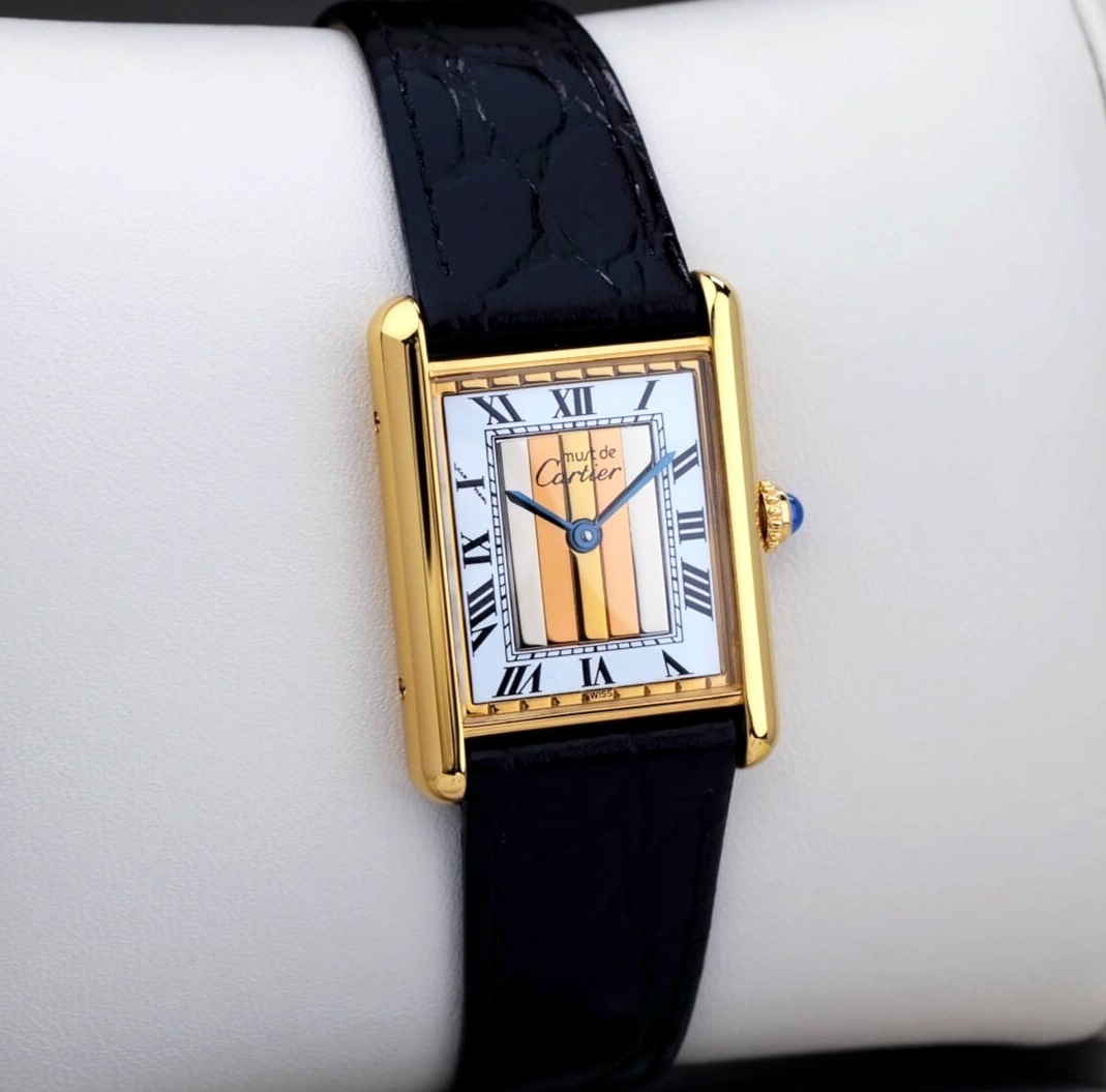 Cartier Watch Must Tank Three Color Gold Stripe Dial LM Men's 23mm