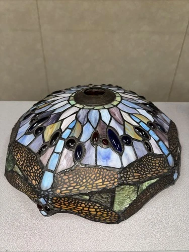 Large Vintage Tiffany Style Stained Glass Dragonfly Lamp Shade