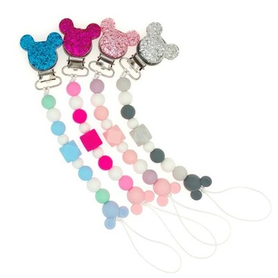 Premium Schnullerkette mit Glitzer-Maus-Clip   BPA-frei Baby Schnullerhalter