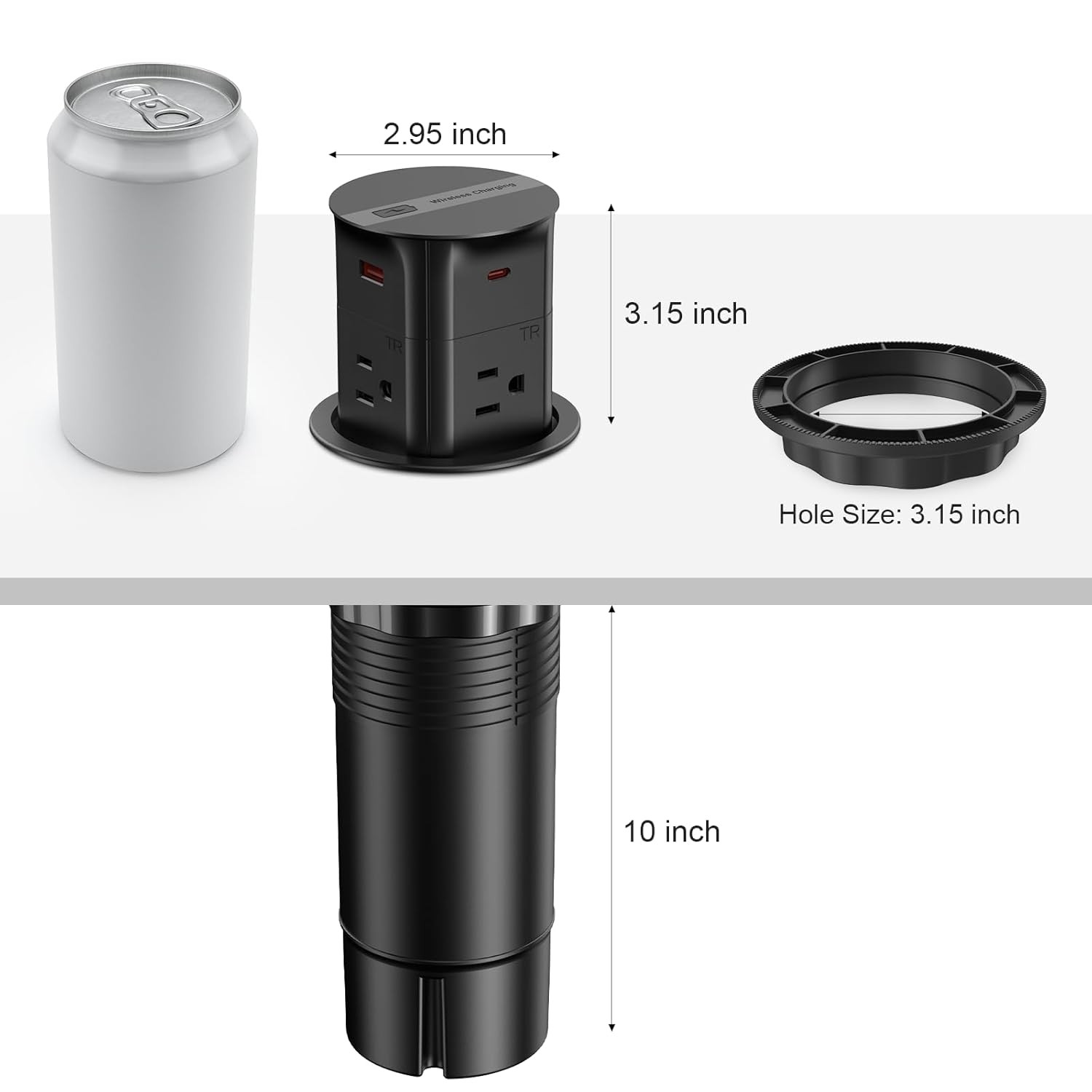 ANNQUAN 3.15" Pop Up Outlet with 15W Wireless Charger Max 20W Power Delivery NEW