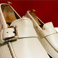 $889.00 !! PRADA MEN CREAM LEATHER SIDE BITS LOAFERS SHOES MARKED UK SIZE 10