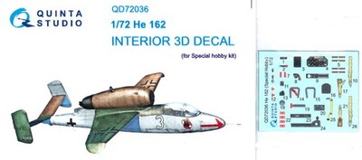 Quinta Studios 1/72 HEINKEL He-162 DECAL COLORED INTERIOR SET Special Hobby