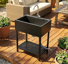 Black Utility Sink, Stainless Steel Sink Fit for Laundry Room Garage Garden