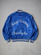 Vintage 70s 80s Birdie Kings Academy Chain Stitched Jacket Satin Bomber Size 2XL