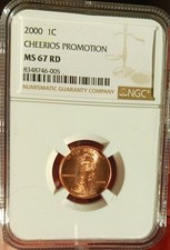 2000 US MINT CENT CHEERIOS PROMOTION NGC MS67 RD LINCOLN PENNY #005