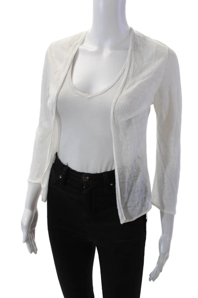 Suéter cárdigan Theory para mujer de lino Ganes J Sag Harbor blanco talla pequeña Foto 2 de 4