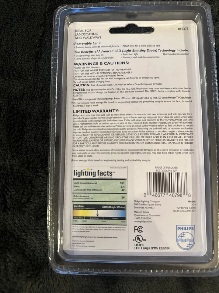 Philips Accent LED Landscape Capsule Low Volt 12V 10W/3W G4 T3 Lamp Light New - Image 4 of 4