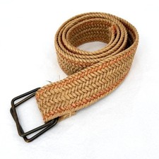 Retro Y2K Woven Belt Tan Braided Double D-Ring Boho Casual Rustic Utility