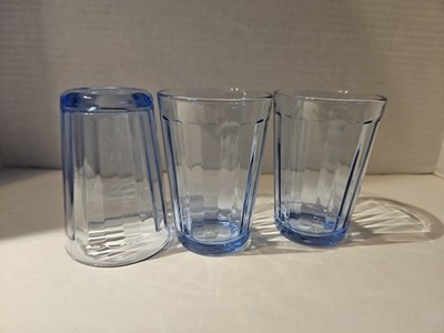 Set Of 3 Pasabahce Blue Panel 4 '' Drinking Glasses, 8 Ounce, EXCELLENT Condition