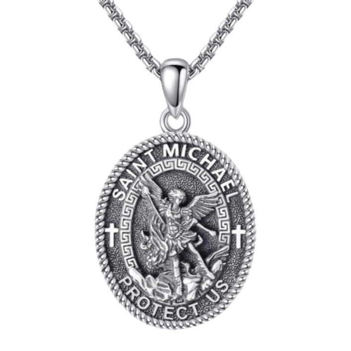 925 Silver St. Michael's Medal Pendant Necklace for Men, 24in