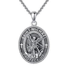 925 Silver St. Michael's Medal Pendant Necklace for Men, 24in