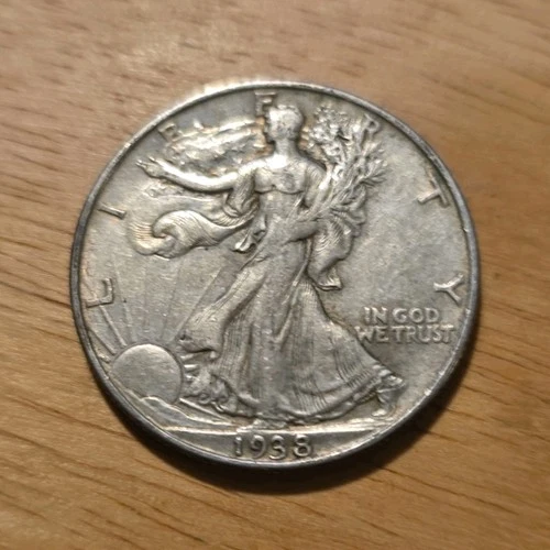 1938 Liberty Walking Half Dollar Silver Coin 50C United States .900 Fine