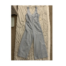 Lucky Brand Blue White Striped Sleeveless Tie-Front Wide-Leg Jumpsuit Size S