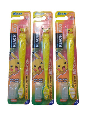 REACH KIDS Pokemon Pikachu Toothbrush with Figure for 6-12 years old Lot of 3