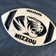 Unique Mizzou Tigers Wooden Football Laser Burn Cut 16x10 Display Man Cave RARE