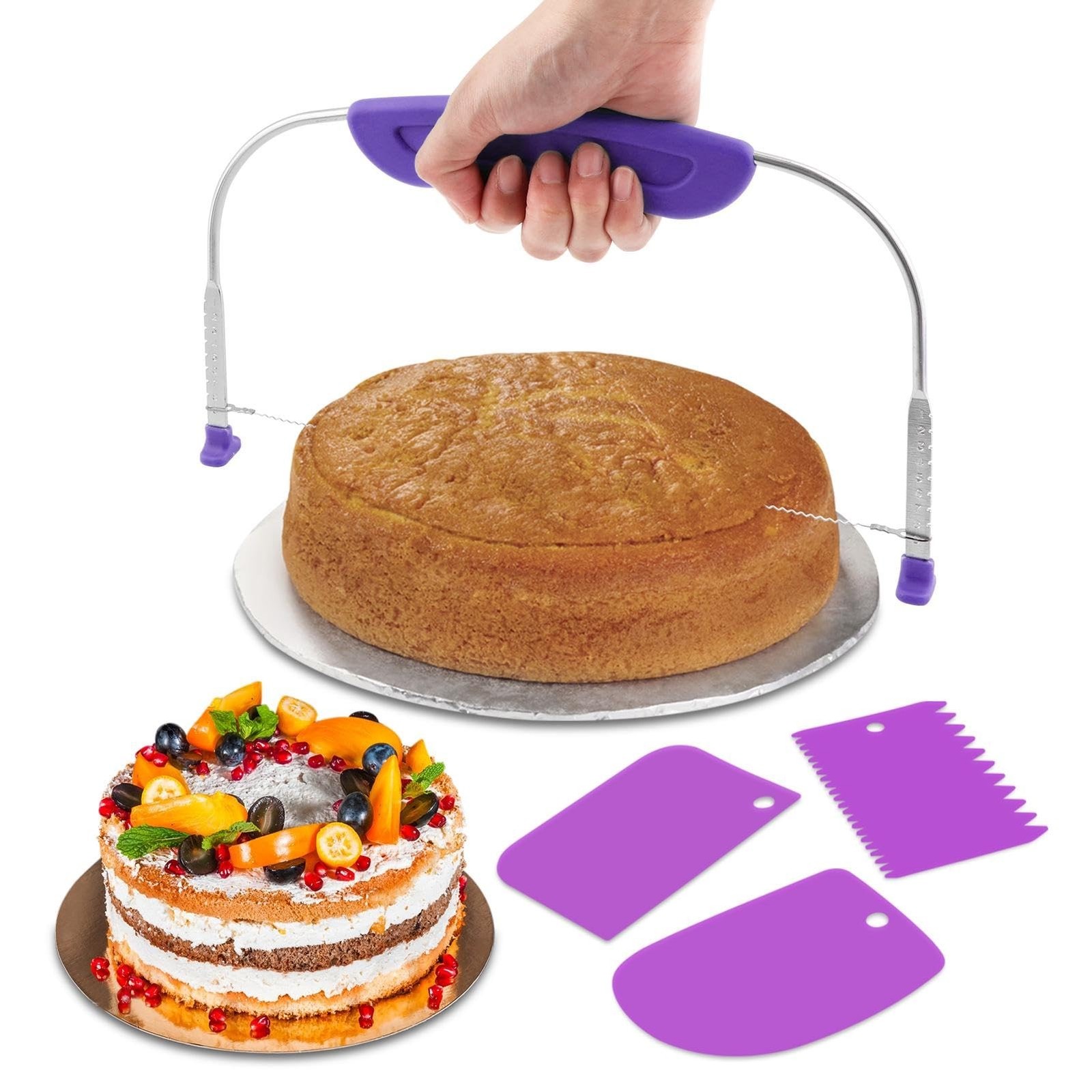 JIANWEI Adjustable Cake Leveler and Scraper Set, 4pcs Decorating Kit, Large S...