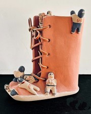 Jemez Pueblo Storyteller Pottery Figure Moccasin Boot Diane Lucero Damaged C610