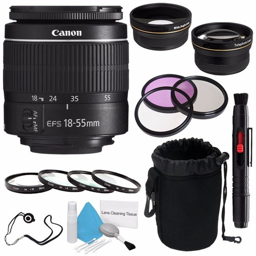 Canon EF-S 18-55mm f/3.5-5.6 III Lens (International Model) + 58mm Wide Angle...