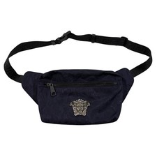 15-95(1) VERSACE Nylon Belt Bag Jacquard Print Navy 7"Hx10"W