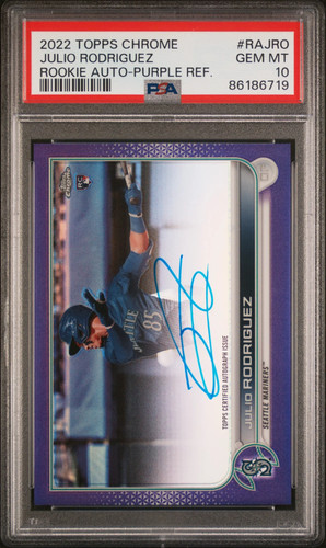2022 Topps Chrome Julio Rodriguez Purple Rookie Autograph /250 #RAJRO PSA 10