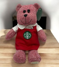 Starbucks 2016 Bearista Plush Bear Limited Edition Barista Red Apron Herringbone