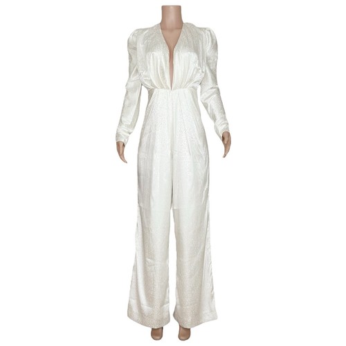 NWT HOUSE OF CB Rene Large Leopard White Satin Jumpsuit, S eBay