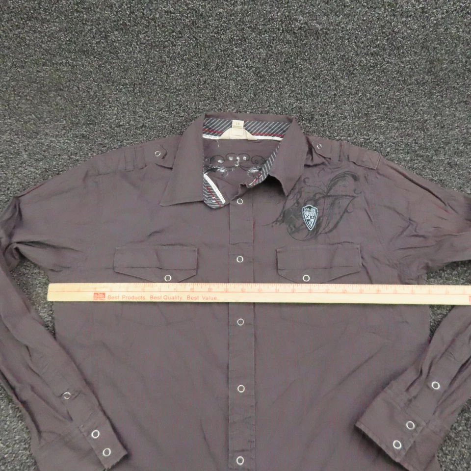 Decree Shirt Adult Large Gray & Red Striped Snap Button Up Long Sleeve Mens - Image 2 of 4