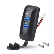 12V-24V Dual USB QC3.0 & PD Car Boat RV Fast Charger Socket Power Outlet Panel